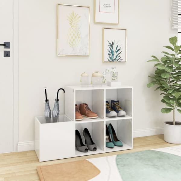 vidaXL skoskab 105x35,5x70 cm konstrueret træ hvid højglans - Skoopbevaring