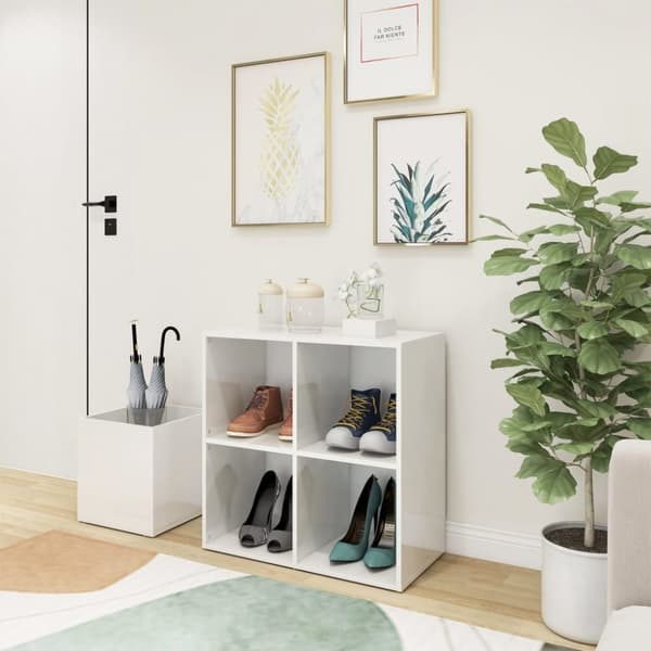 vidaXL skoskab 105x35,5x70 cm konstrueret træ hvid højglans - Skoopbevaring