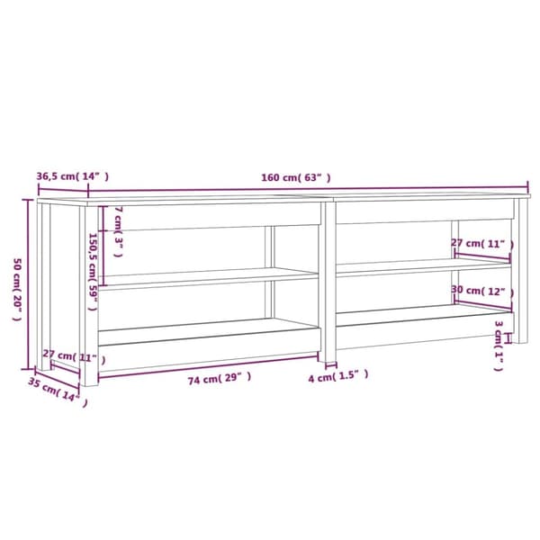 vidaXL skobænk 160x36,5x50 cm massivt fyrretræ -  Skoopbevaring