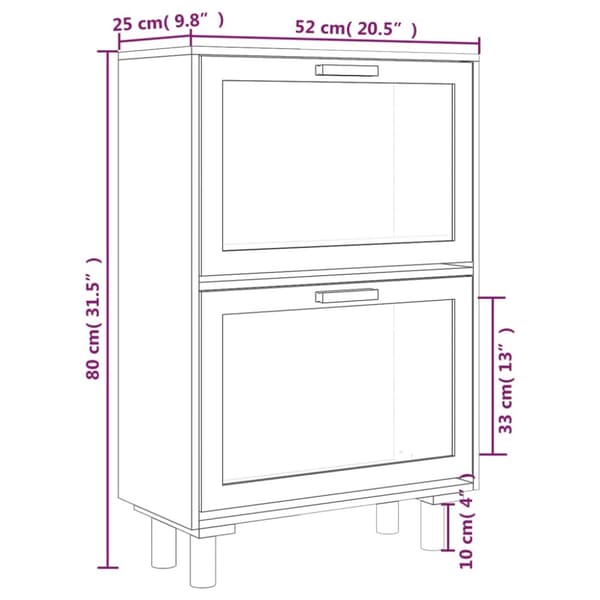 vidaXL skoskab 52x25x80 cm konstrueret træ og naturlig rattan hvid -  Skoopbevaring