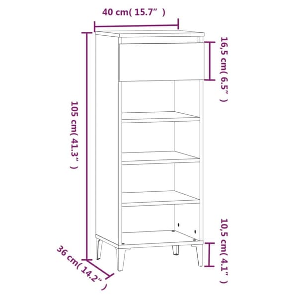 vidaXL Skohylla rökfärgad ek 40x36x105 cm konstruerat trä -  Skoställ & skohyllor