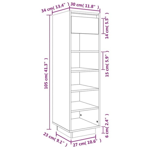 vidaXL skoreol 34x30x105 cm massivt fyrretræ sort -  Skoopbevaring