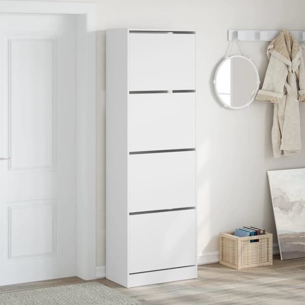 vidaXL skoskab med 4 vippeskuffer 60x34x187,5 cm hvid -  Skoopbevaring