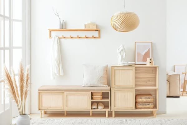 Rootz Skoskab med skydedøre - Opbevaringsorganisering - Skostativ - Bambus og træ - Modstandsdygtig over for skimmel og skimmel - 80 cm x 87 cm x 35 c