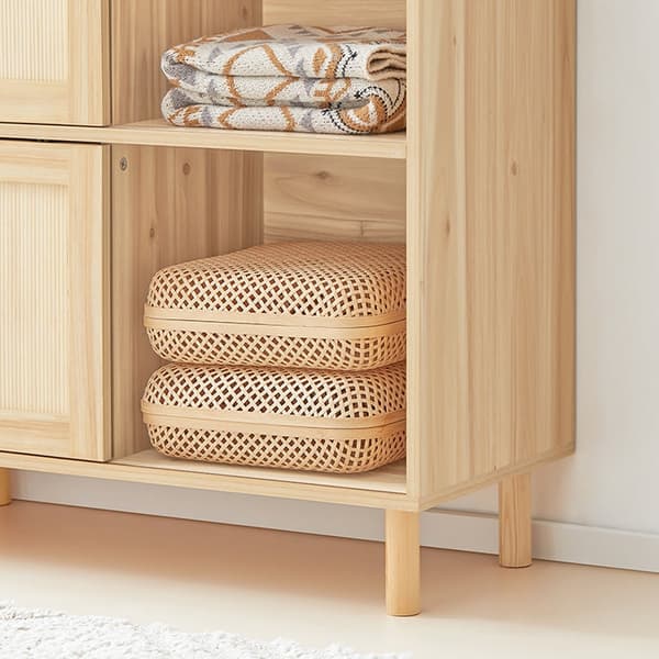Rootz Skoskab med skydedøre - Opbevaringsorganisering - Skostativ - Bambus og træ - Modstandsdygtig over for skimmel og skimmel - 80 cm x 87 cm x 35 c