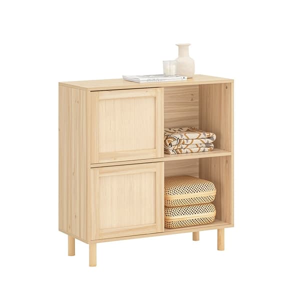 Rootz Skoskab med skydedøre - Opbevaringsorganisering - Skostativ - Bambus og træ - Modstandsdygtig over for skimmel og skimmel - 80 cm x 87 cm x 35 c