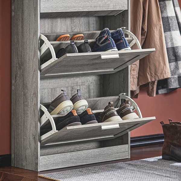 Rootz Modern Skoskåp - Skotippare - Skobyrå - Utrymmesbesparande design - Väggsäkert lutningslås - Perfekt för entréer - 60 cm x 115 cm x 23 cm