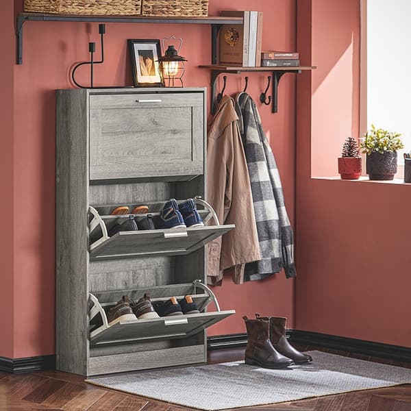Rootz Modern Skoskåp - Skotippare - Skobyrå - Utrymmesbesparande design - Väggsäkert lutningslås - Perfekt för entréer - 60 cm x 115 cm x 23 cm