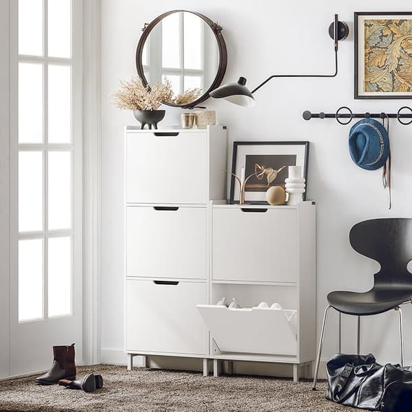 Rootz Skoskåp med 2 flikar - Skokipper - Skobyrå - Utrymmesbesparande design - Mångsidig förvaring - Förbättrad stabilitet - Vit - 50 cm x 91 cm x 19