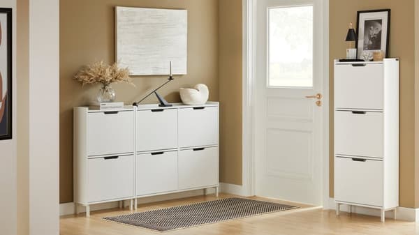 Rootz Skoskåp med 2 flikar - Skokipper - Skobyrå - Utrymmesbesparande design - Mångsidig förvaring - Förbättrad stabilitet - Vit - 50 cm x 91 cm x 19