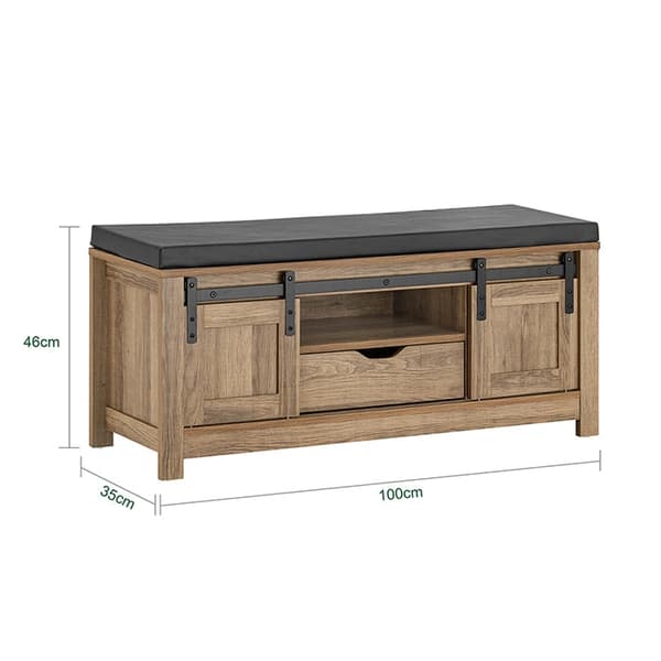 Rootz Skobänk med skjutdörrar - Förvaringsbänk - Entrébänk - Justerbara hyllor - Bekväm sittdyna - Mångsidig användning - 100 cm x 46 cm x 35 cm