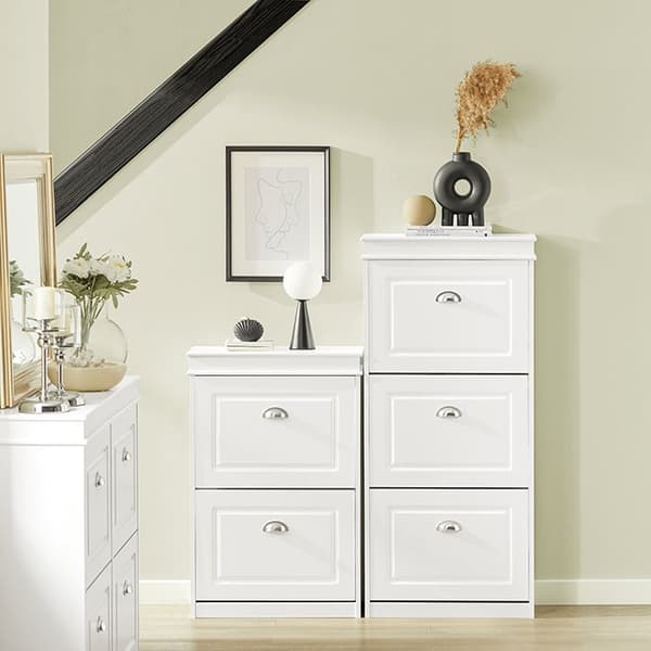 Rootz White Shoe Cabinet - Shoe Tipper - Shoe Organizer - FSC Certified - Robust konstruktion - Väggfästbar - 53cm x 117cm x 24cm