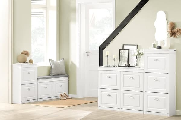Rootz White Shoe Cabinet - Shoe Tipper - Shoe Organizer - FSC Certified - Robust konstruktion - Väggfästbar - 53cm x 117cm x 24cm