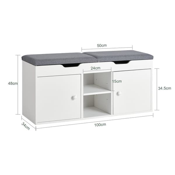 Rootz Skoförvaringsbänk - Entrébänk - Skoorganisator - Justerbara hyllor - Dubbla säte - Utrymmesbesparande - 100 cm x 48 cm x 34 cm