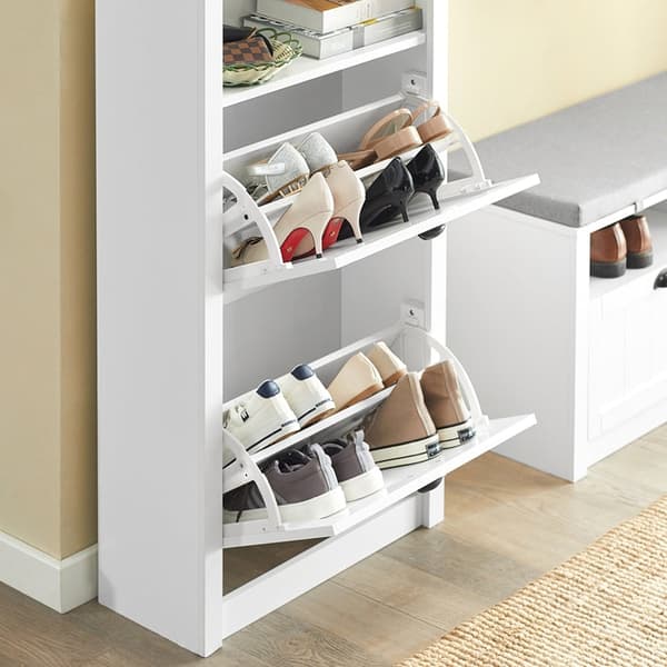 Rootz White Shoe Cabinet - Skokipper - Skoorganisator - Rymlig förvaring - Robust konstruktion - Väggmonteringsalternativ - 60 cm x 110 cm x 24 cm