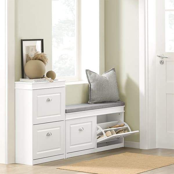 Rootz skoskabsbænk - Skoopbevaring - Entrébænk - FSC-certificeret - Pladsbesparende design - Komfortabel siddeplads - 104 cm x 52 cm x 24 cm