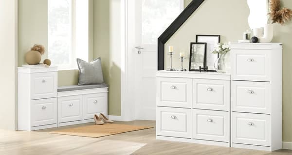 Rootz skoskabsbænk - Skoopbevaring - Entrébænk - FSC-certificeret - Pladsbesparende design - Komfortabel siddeplads - 104 cm x 52 cm x 24 cm