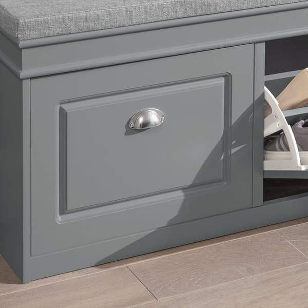 Rootz Skobänk med förvaring - Skokipper - Entrébänk - Utrymmesbesparande design - Bekväma sittplatser - Miljövänlig FSC-certifierad - Ljusgrå MDF - 10