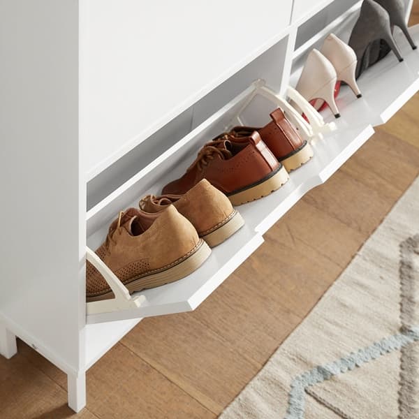 Rootz hvidt skoskab - Skoopbevaring - Skoopbevaring - Design med 4 klapper - Robust konstruktion - Kan monteres på væggen - 100 cm x 91 cm x 19 cm