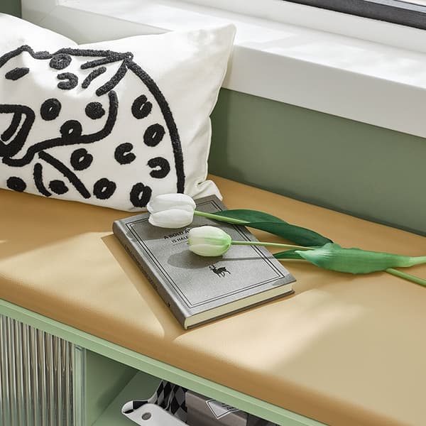 Rootz Skobänk med förvaring - Garderobsbänk - Hallbänk - Dörr i härdat glas - Utrymmesbesparande design - Mjukt PU-lädersäte - 110 cm x 46 cm x 34 cm