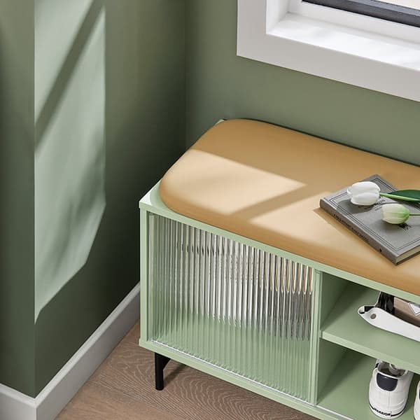 Rootz Skobänk med förvaring - Garderobsbänk - Hallbänk - Dörr i härdat glas - Utrymmesbesparande design - Mjukt PU-lädersäte - 110 cm x 46 cm x 34 cm