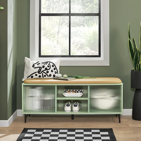 Rootz Skobänk med förvaring - Garderobsbänk - Hallbänk - Dörr i härdat glas - Utrymmesbesparande design - Mjukt PU-lädersäte - 110 cm x 46 cm x 34 cm