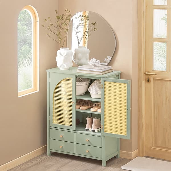 Rootz Modern Skoskåp Skänk - Hallgarderob - Kommod - MDF-material - Luftgenomsläppliga gallerdörrar - Justerbara hyllor - Rymlig förvaring - 70cm x 90