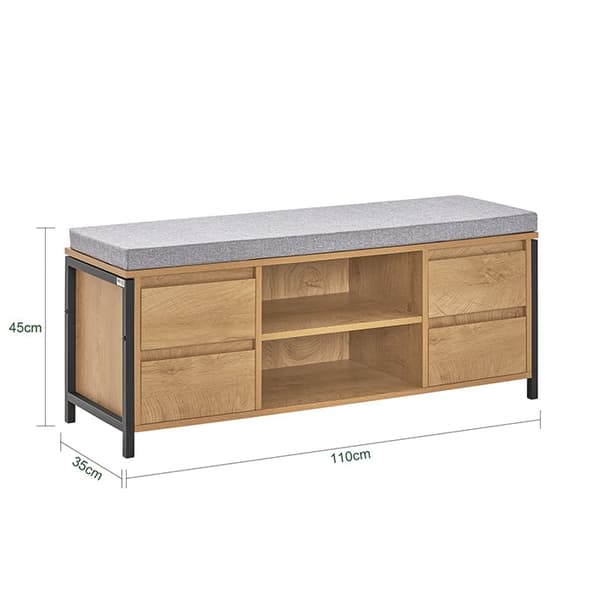 Rootz-kenkäkaappi ja penkki - Säilytysjärjestelmä - Eteisen penkki - Kenkäteline - Teollinen muotoilu - MDF ja metalli - 110cm x 45cm x 35cm