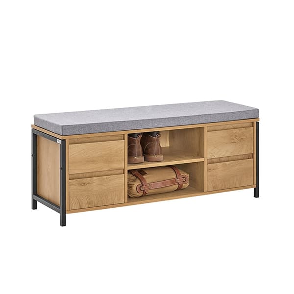 Rootz-kenkäkaappi ja penkki - Säilytysjärjestelmä - Eteisen penkki - Kenkäteline - Teollinen muotoilu - MDF ja metalli - 110cm x 45cm x 35cm