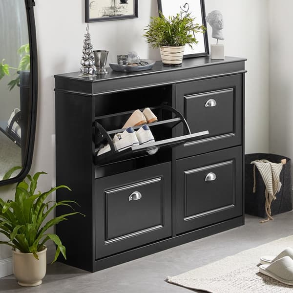 Rootz skovippeskab - Skoopbevaringsorganer - Skokommode - FSC-certificeret - Robust og sikker - Kan monteres på væggen - 105cm x 82cm x 24cm - Sort