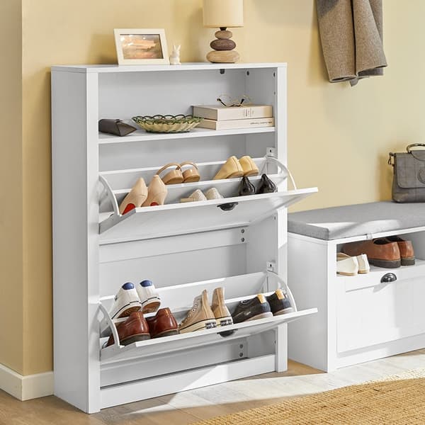 Rootz hvidt skoskab med 2 klapper - Skovipper - Skokommode - Robust MDF-konstruktion - Ekstra opbevaringsrum - Kan monteres på væggen - 80 cm x 110 cm