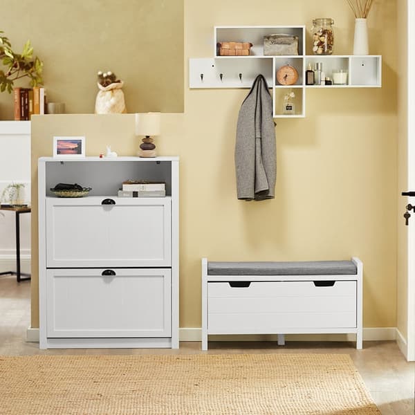 Rootz hvidt skoskab med 2 klapper - Skovipper - Skokommode - Robust MDF-konstruktion - Ekstra opbevaringsrum - Kan monteres på væggen - 80 cm x 110 cm