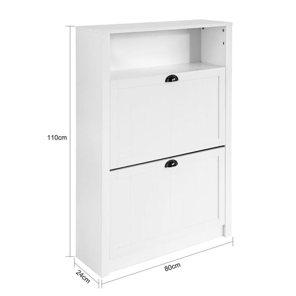 Rootz hvidt skoskab med 2 klapper - Skovipper - Skokommode - Robust MDF-konstruktion - Ekstra opbevaringsrum - Kan monteres på væggen - 80 cm x 110 cm