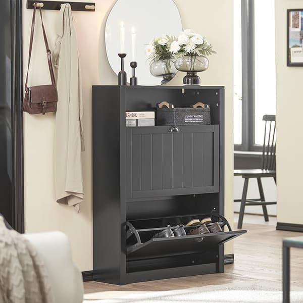 Rootz Skoskab med 2 klapper - Skovipper - Skokommode - Robust MDF-konstruktion - Ekstra opbevaringsrum - Kan monteres på væggen - 80 cm x 110 cm x 24