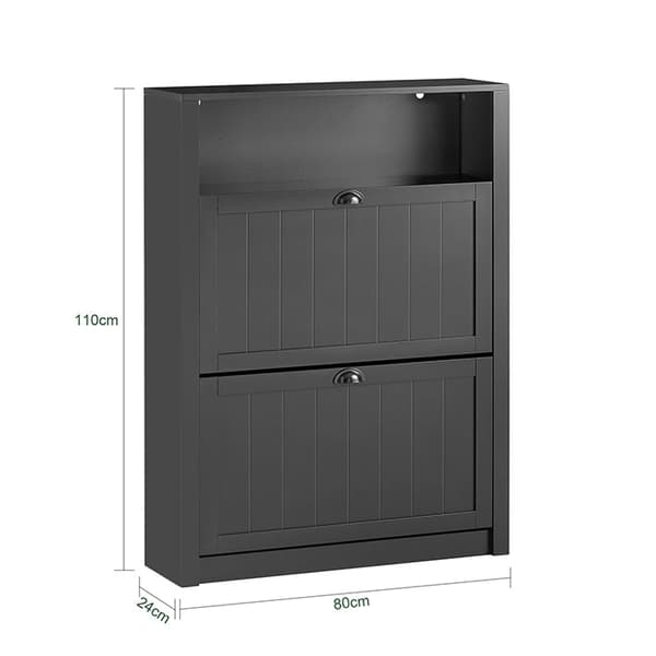 Rootz Skoskab med 2 klapper - Skovipper - Skokommode - Robust MDF-konstruktion - Ekstra opbevaringsrum - Kan monteres på væggen - 80 cm x 110 cm x 24
