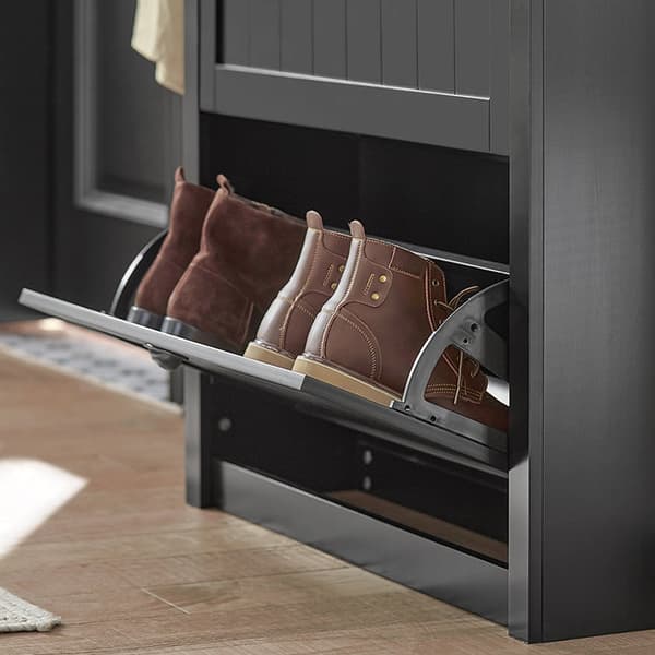 Rootz Skoskab med 2 klapper - Skovipper - Skokommode - Robust MDF-konstruktion - Ekstra opbevaringsrum - Kan monteres på væggen - 80 cm x 110 cm x 24