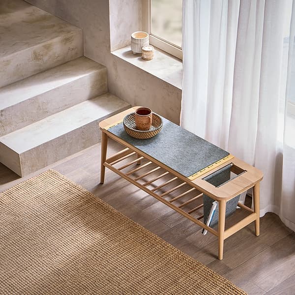 Rootz Skobænk med Opbevaring - Entrébænk - Skostativ - Håndværk af stangled - Nem montering - Miljøvenlige materialer - 110 cm x 44 cm x 37 cm