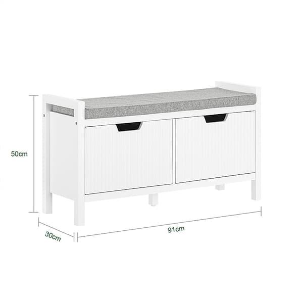 Rootz Shoe Opbevaringsbænk - Entrésæde - Skoorganisator - Komfortabel pude - Alsidig hvid - 91 cm x 50 cm x 30 cm