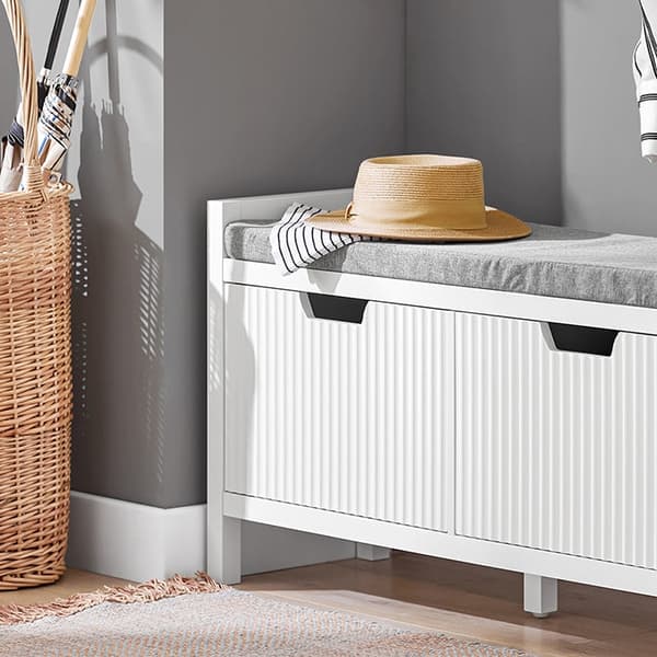 Rootz Shoe Opbevaringsbænk - Entrésæde - Skoorganisator - Komfortabel pude - Alsidig hvid - 91 cm x 50 cm x 30 cm