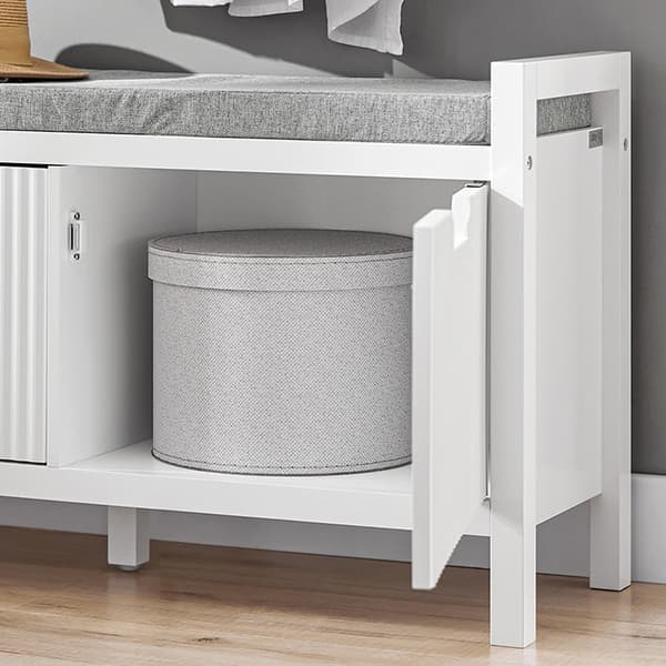 Rootz Shoe Opbevaringsbænk - Entrésæde - Skoorganisator - Komfortabel pude - Alsidig hvid - 91 cm x 50 cm x 30 cm