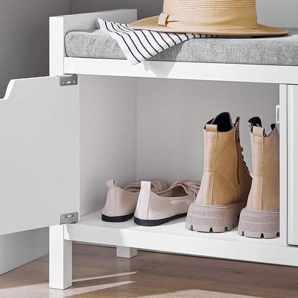 Rootz Shoe Opbevaringsbænk - Entrésæde - Skoorganisator - Komfortabel pude - Alsidig hvid - 91 cm x 50 cm x 30 cm