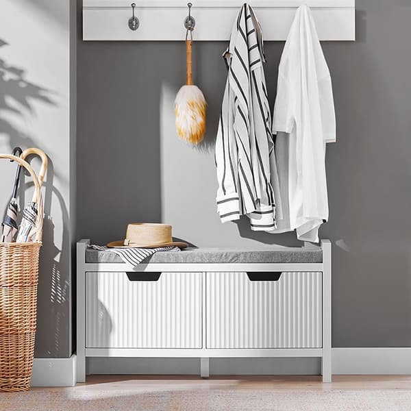 Rootz Shoe Opbevaringsbænk - Entrésæde - Skoorganisator - Komfortabel pude - Alsidig hvid - 91 cm x 50 cm x 30 cm