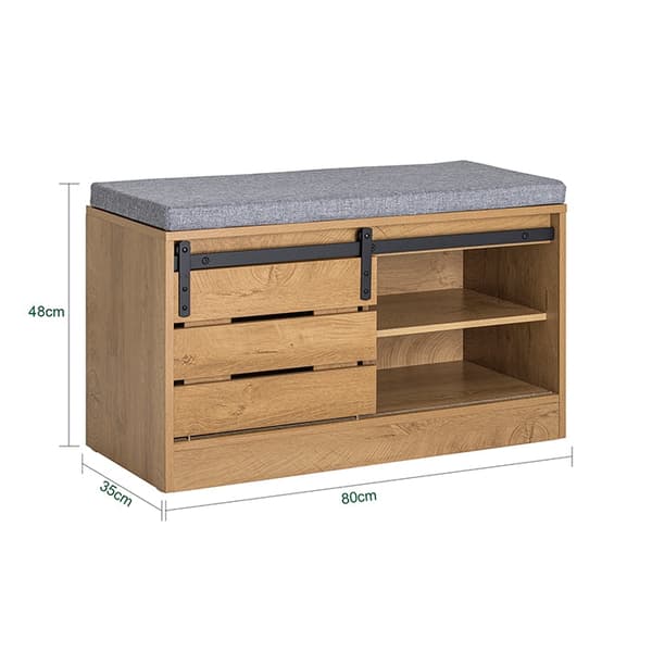 Rootz skobænk med skydedør - Opbevaringsbænk - Skostativ - Alsidig brug - Komfortabel siddeplads - Nem montering - 80 cm x 48 cm x 35 cm