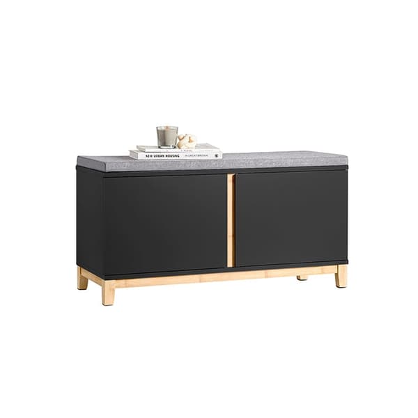 Rootz-kenkäpenkki pehmustetulla istuimella - Sisääntulopenkki - Säilytysjärjestelmä - Säädettävät hyllyt - Kestävät bambujalat - 90cm x 47cm x 34cm