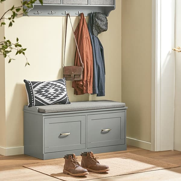 Rootz skobænk med opbevaring - Entrébænk - Skoorganisator - Polstret sæde - Flytbare hylder - Pladsbesparende design - 100 cm x 48 cm x 38 cm