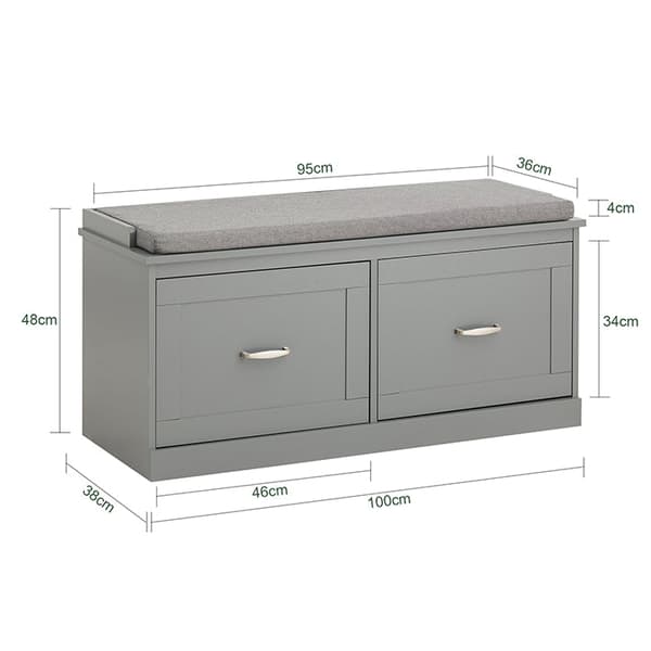 Rootz skobænk med opbevaring - Entrébænk - Skoorganisator - Polstret sæde - Flytbare hylder - Pladsbesparende design - 100 cm x 48 cm x 38 cm
