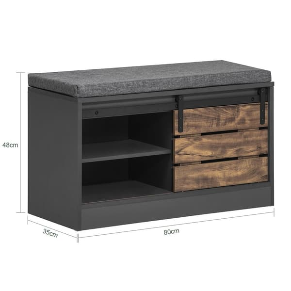 Rootz Skobänk med skjutdörr - Förvaringsbänk - Skoställ - Mångsidig användning - Bekväm kudde - Justerbar design - 80cm x 48cm x 35cm