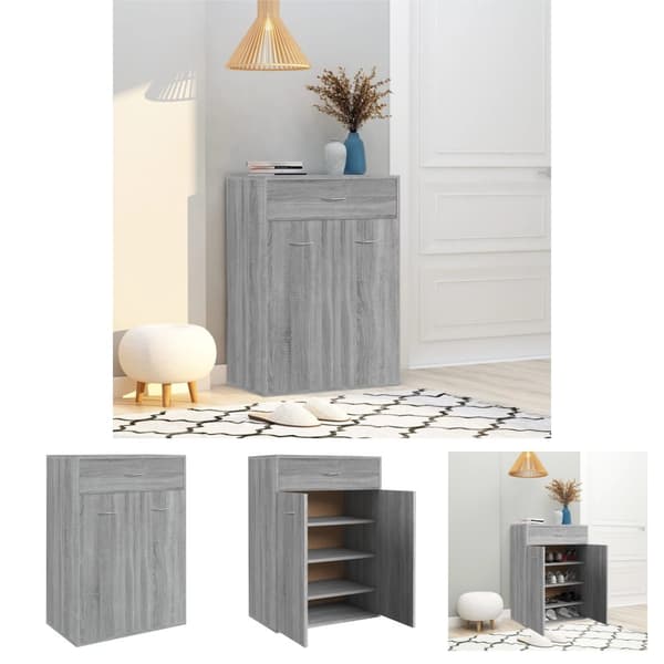 The Living Store skoskab 60x35x84 cm konstrueret træ grå sonoma-eg - Skoopbevaring