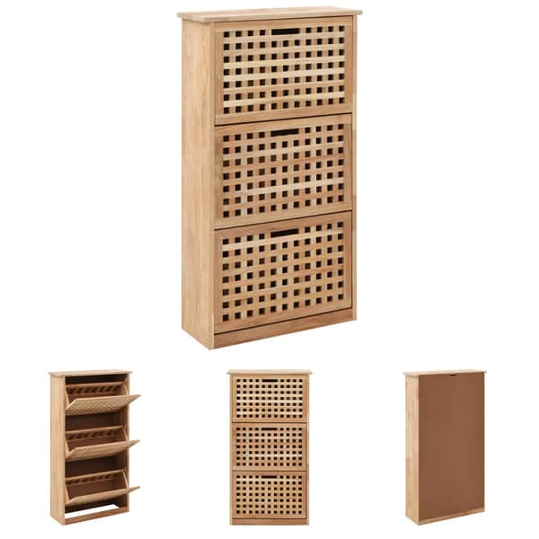The Living Store skoskab 55x20x104 cm massivt valnøddetræ -  Skoopbevaring