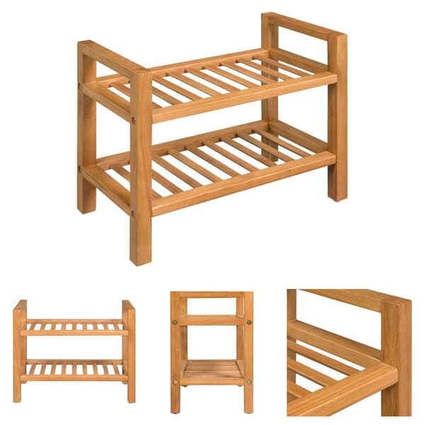 The Living Store skostativ med 2 hylder 49,5x27x40 cm massivt egetræ -  Skoopbevaring